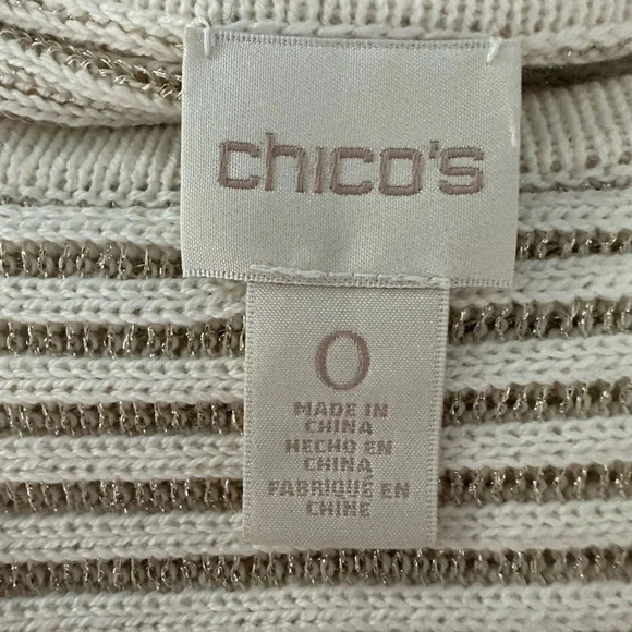 Chico’s Women’s tunic sweater tan, white w/ thin gold thread size 0 - Picture 3 of 5